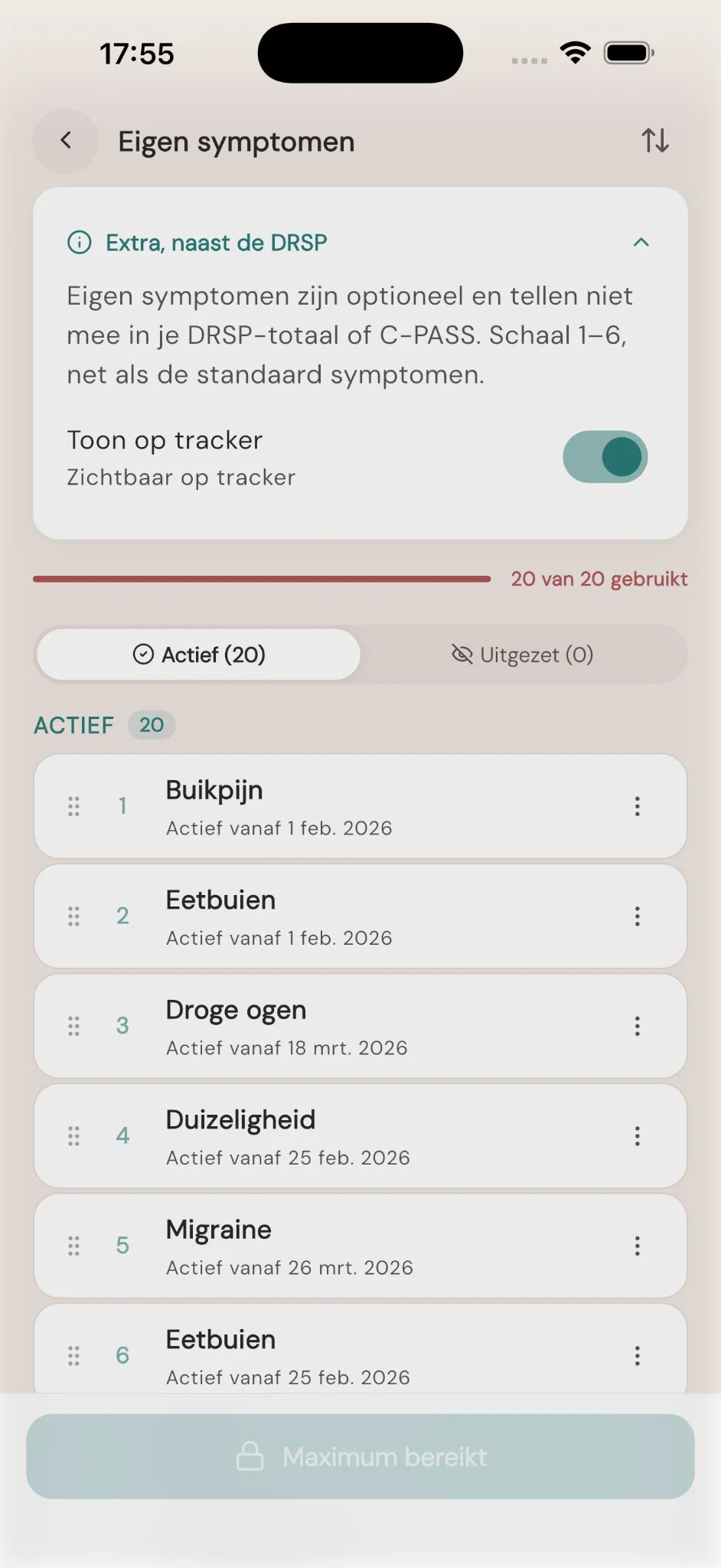 Medicatielijst — actieve medicatie en supplementen met startdata