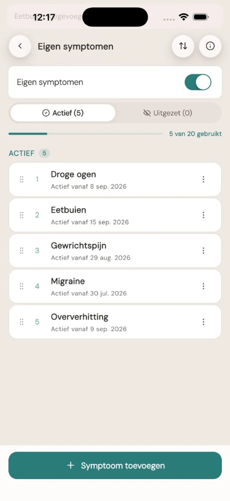 Eigen symptomen: extra symptomen naast de DRSP