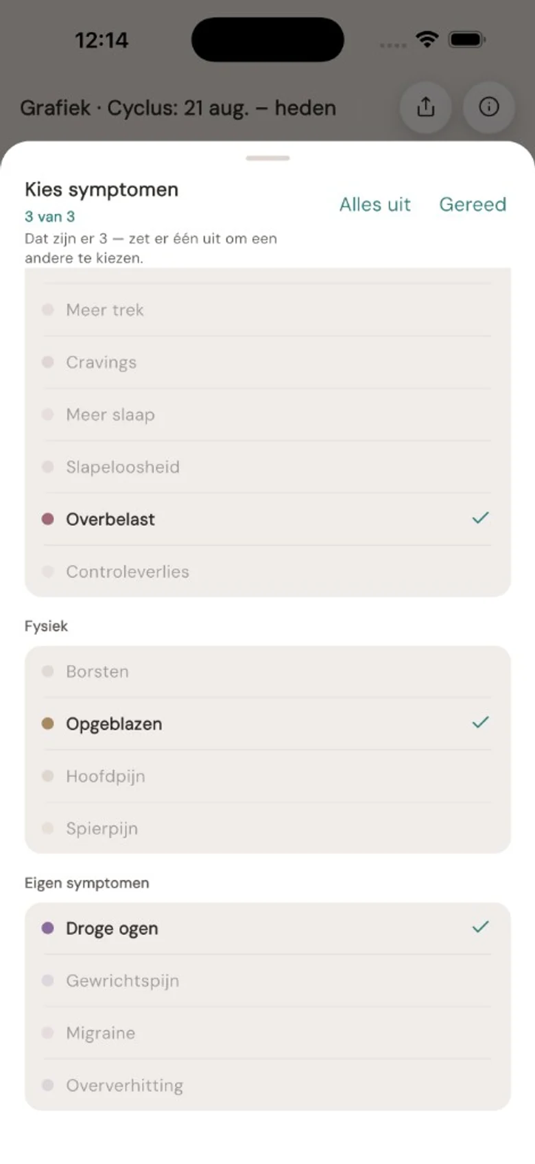 Grafiek: kies tot drie symptomen om te vergelijken